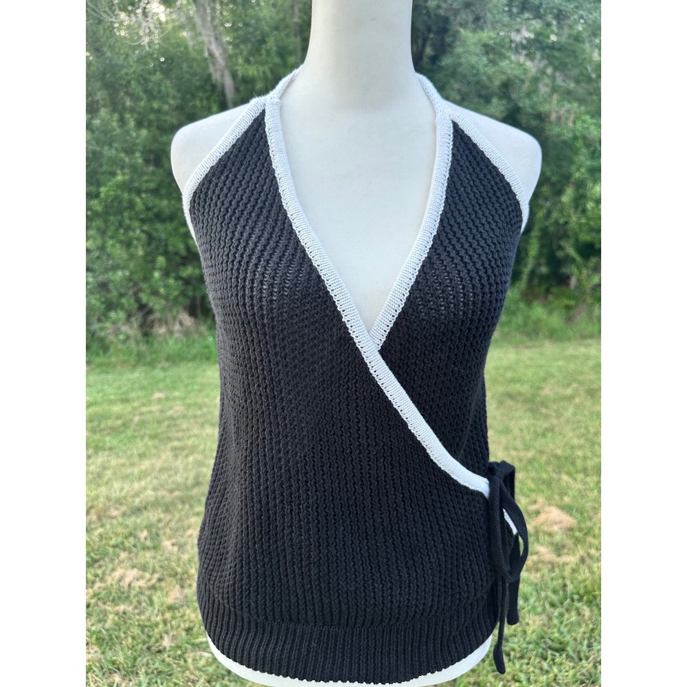 Lulus Crochet Knit Wrap Boho Beachy Coastal Halter Top Women Small Black